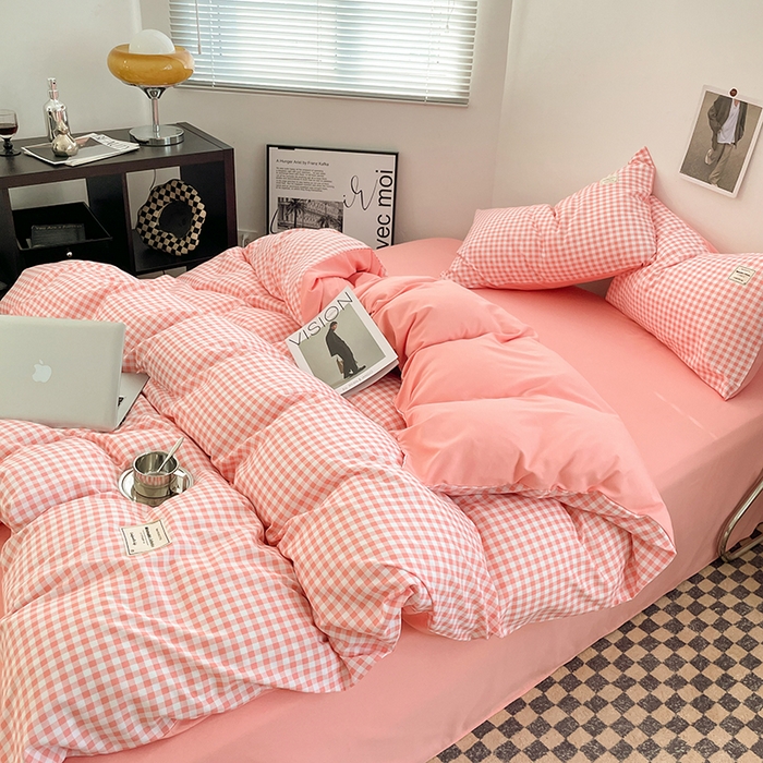 91家纺网 家纺一手货源 找家纺 优尚佳生活馆 2025新款无印风亲肤磨毛四件套-格子 玉小格