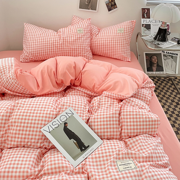 91家纺网 家纺一手货源 找家纺 优尚佳生活馆 2025新款无印风亲肤磨毛四件套-格子 玉小格