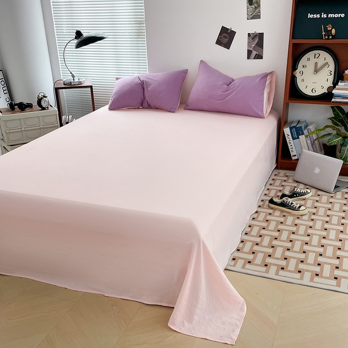 91家纺网 家纺一手货源 找家纺 优尚佳生活馆 2025新款ins风超柔褶皱亲肤磨毛水洗棉四件套双拼系列（风格二） 香芋粉