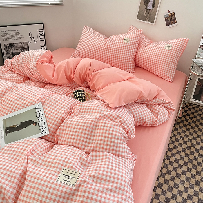 91家纺网 家纺一手货源 找家纺 优尚佳生活馆 2025新款无印风亲肤磨毛四件套-格子 玉小格