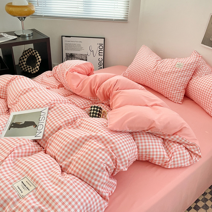 91家纺网 家纺一手货源 找家纺 优尚佳生活馆 2025新款无印风亲肤磨毛四件套-格子 玉小格