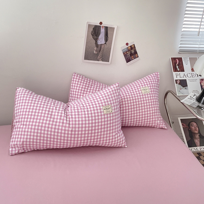 91家纺网 家纺一手货源 找家纺 优尚佳生活馆 2025新款无印风亲肤磨毛四件套-格子 紫小格