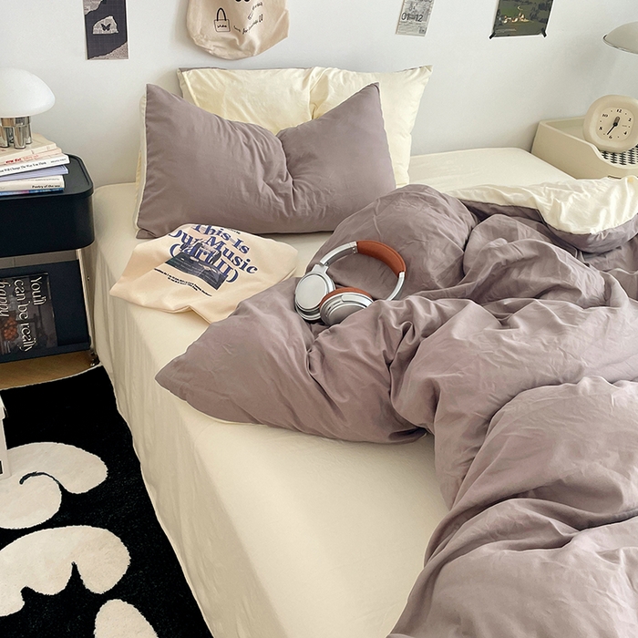 91家纺网 家纺一手货源 找家纺 （总）优尚佳生活馆 2025新款INS风亲肤水洗棉四件套系列-纯色