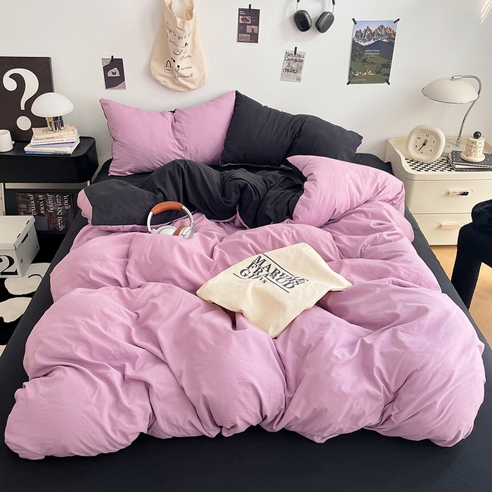 91家纺网 家纺一手货源 找家纺 优尚佳生活馆 2025新款INS风亲肤水洗棉四件套系列-纯色 紫色星空