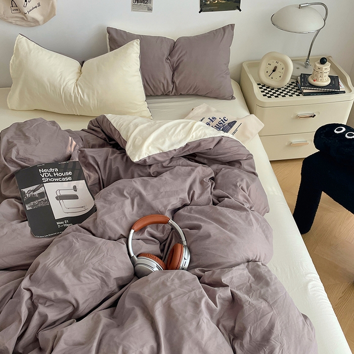 91家纺网 家纺一手货源 找家纺 优尚佳生活馆 2025新款INS风亲肤水洗棉四件套系列-纯色 可可奶黄