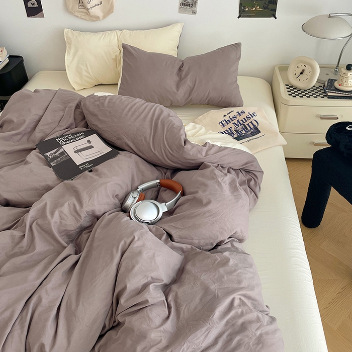 91家纺网 家纺一手货源 找家纺 优尚佳生活馆 2025新款INS风亲肤水洗棉四件套系列-纯色 可可奶黄