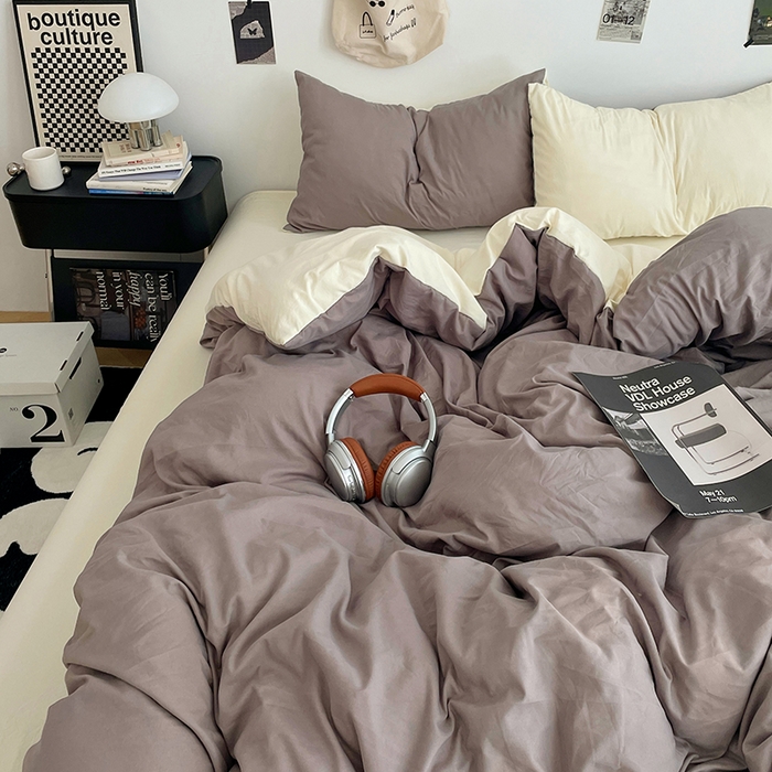 91家纺网 家纺一手货源 找家纺 优尚佳生活馆 2025新款INS风亲肤水洗棉四件套系列-纯色 可可奶黄