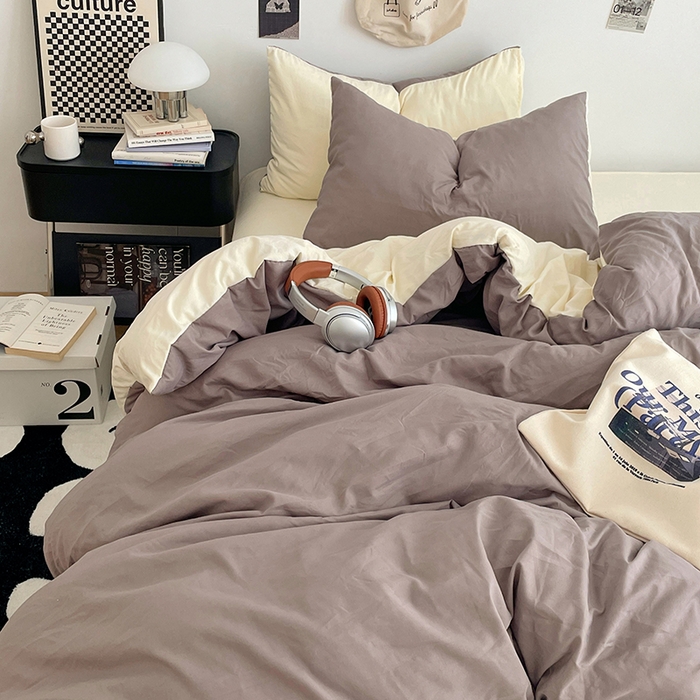 91家纺网 家纺一手货源 找家纺 优尚佳生活馆 2025新款INS风亲肤水洗棉四件套系列-纯色 可可奶黄