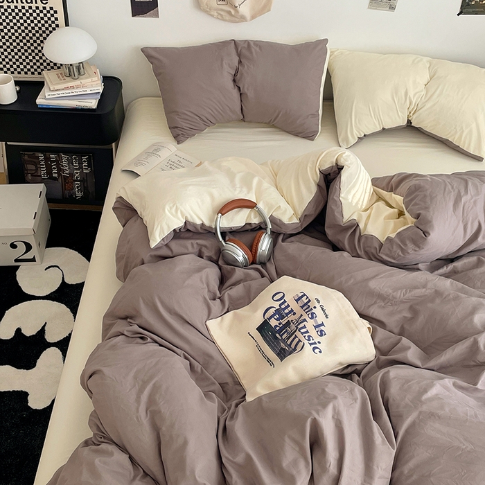 91家纺网 家纺一手货源 找家纺 优尚佳生活馆 2025新款INS风亲肤水洗棉四件套系列-纯色 可可奶黄