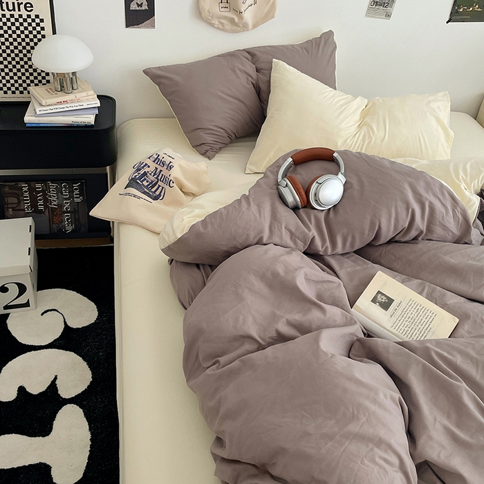 91家纺网 家纺一手货源 找家纺 优尚佳生活馆 2025新款INS风亲肤水洗棉四件套系列-纯色 可可奶黄