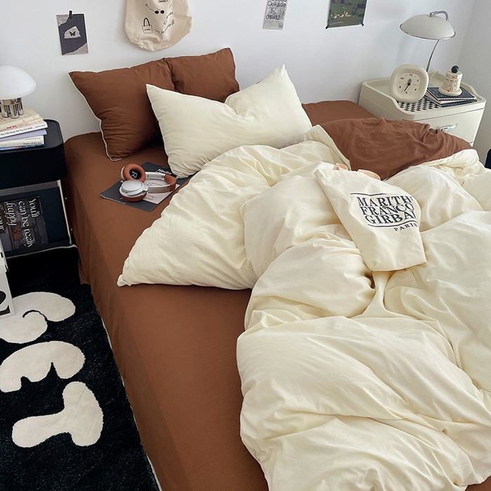 91家纺网 家纺一手货源 找家纺 优尚佳生活馆 2025新款INS风亲肤水洗棉四件套系列-纯色 莫卡维尼