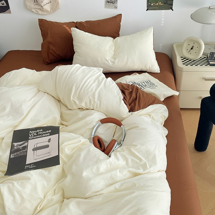 91家纺网 家纺一手货源 找家纺 优尚佳生活馆 2025新款INS风亲肤水洗棉四件套系列-纯色 莫卡维尼