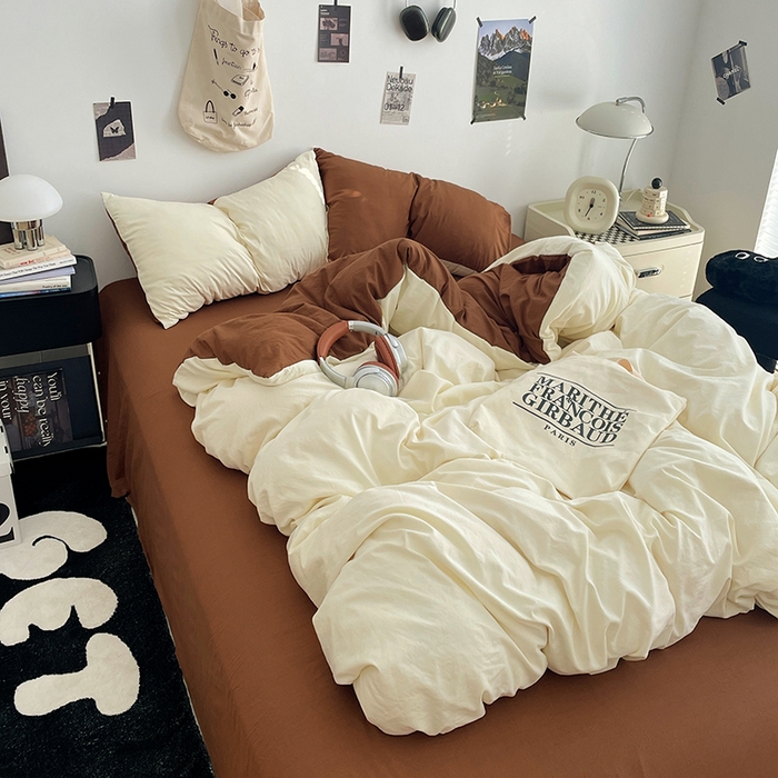 91家纺网 家纺一手货源 找家纺 优尚佳生活馆 2025新款INS风亲肤水洗棉四件套系列-纯色 莫卡维尼