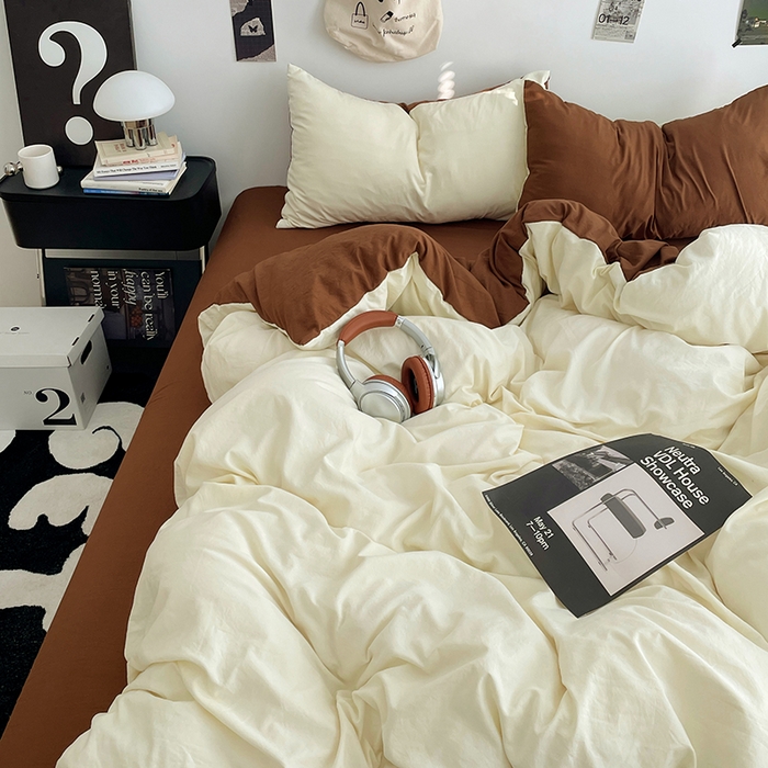 91家纺网 家纺一手货源 找家纺 优尚佳生活馆 2025新款INS风亲肤水洗棉四件套系列-纯色 莫卡维尼