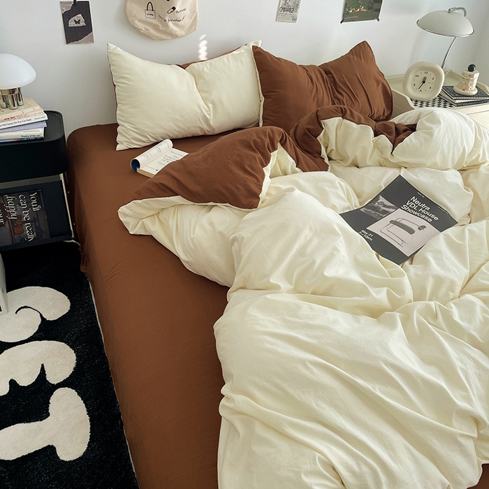 91家纺网 家纺一手货源 找家纺 优尚佳生活馆 2025新款INS风亲肤水洗棉四件套系列-纯色 莫卡维尼