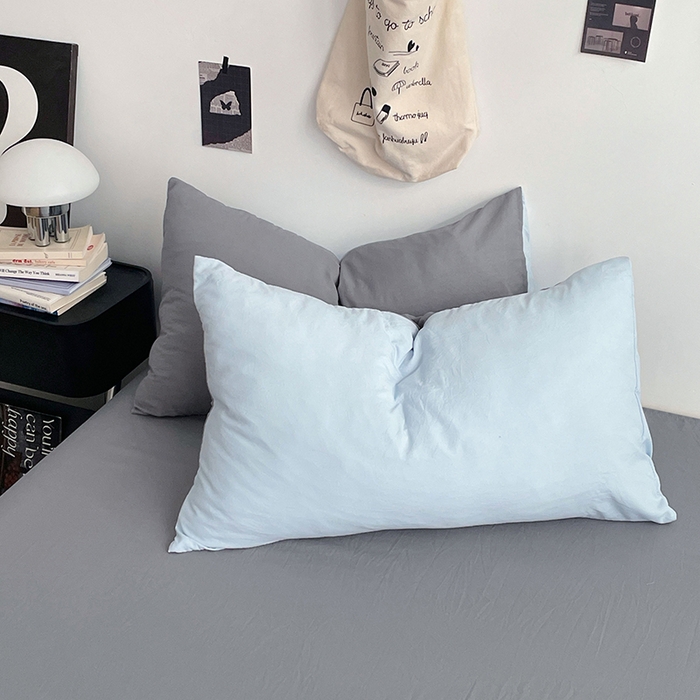 91家纺网 家纺一手货源 找家纺 优尚佳生活馆 2025新款INS风亲肤水洗棉四件套系列-纯色 莫奈灰蓝