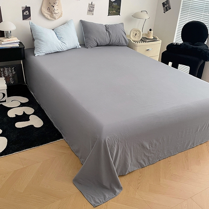 91家纺网 家纺一手货源 找家纺 优尚佳生活馆 2025新款INS风亲肤水洗棉四件套系列-纯色 莫奈灰蓝