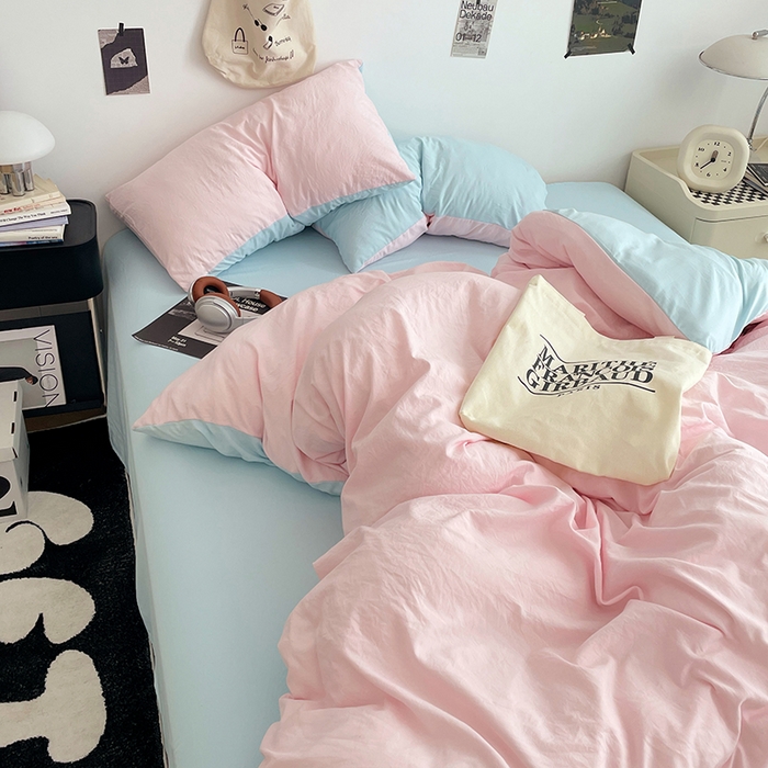 91家纺网 家纺一手货源 找家纺 优尚佳生活馆 2025新款INS风亲肤水洗棉四件套系列-纯色 慕云粉