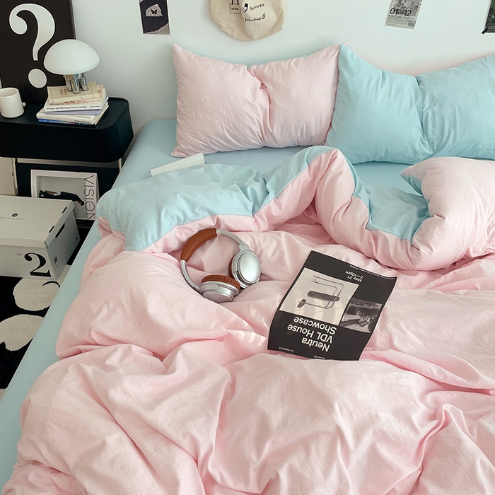 91家纺网 家纺一手货源 找家纺 优尚佳生活馆 2025新款INS风亲肤水洗棉四件套系列-纯色 慕云粉