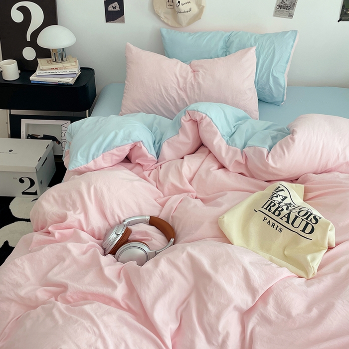 91家纺网 家纺一手货源 找家纺 优尚佳生活馆 2025新款INS风亲肤水洗棉四件套系列-纯色 慕云粉