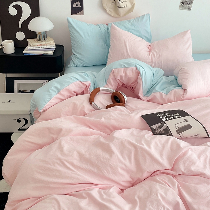 91家纺网 家纺一手货源 找家纺 优尚佳生活馆 2025新款INS风亲肤水洗棉四件套系列-纯色 慕云粉