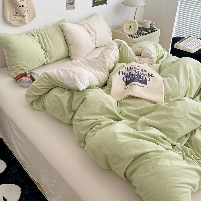 91家纺网 家纺一手货源 找家纺 优尚佳生活馆 2025新款INS风亲肤水洗棉四件套系列-纯色 青提茉莉