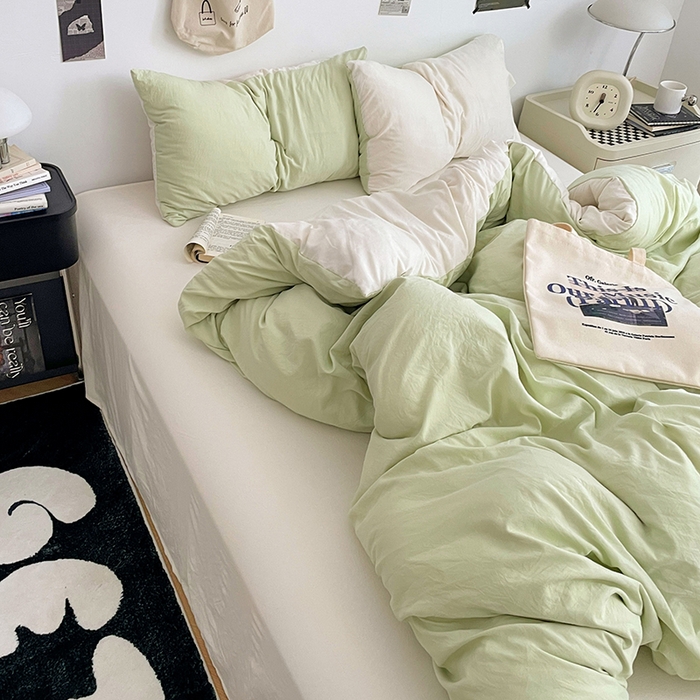 91家纺网 家纺一手货源 找家纺 优尚佳生活馆 2025新款INS风亲肤水洗棉四件套系列-纯色 青提茉莉