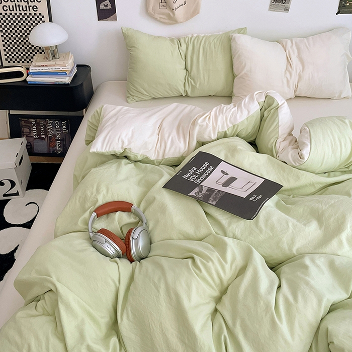 91家纺网 家纺一手货源 找家纺 优尚佳生活馆 2025新款INS风亲肤水洗棉四件套系列-纯色 青提茉莉