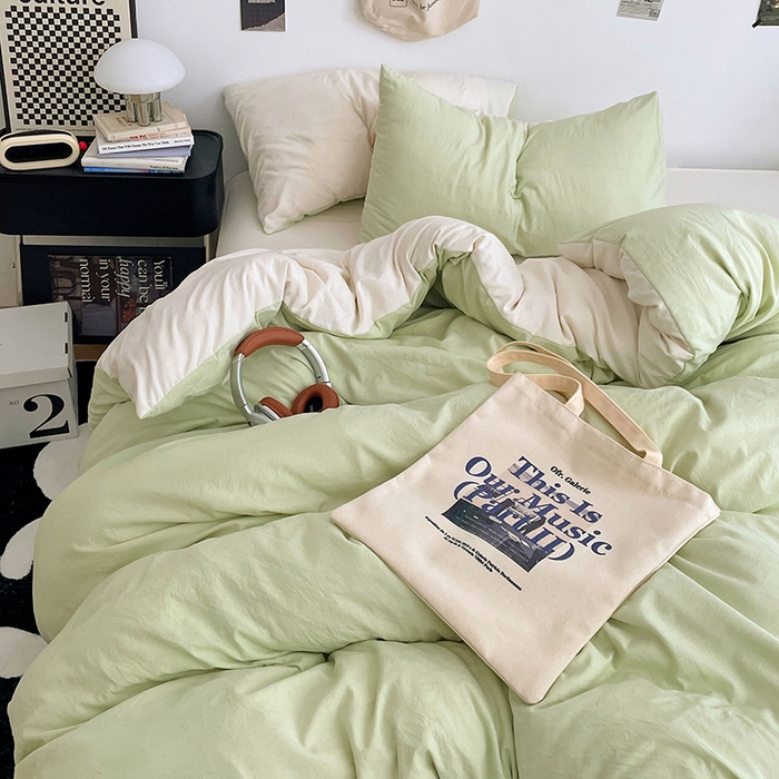 91家纺网 家纺一手货源 找家纺 优尚佳生活馆 2025新款INS风亲肤水洗棉四件套系列-纯色 青提茉莉