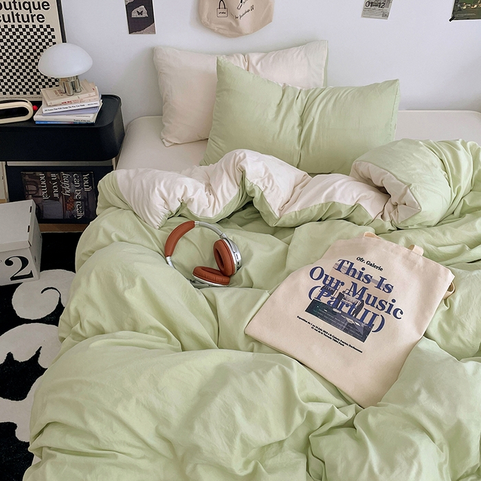 91家纺网 家纺一手货源 找家纺 优尚佳生活馆 2025新款INS风亲肤水洗棉四件套系列-纯色 青提茉莉