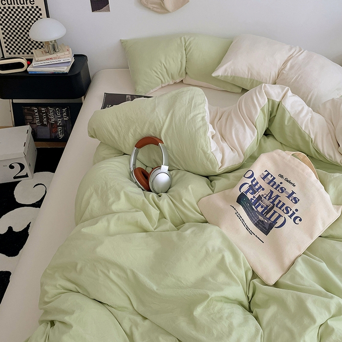 91家纺网 家纺一手货源 找家纺 优尚佳生活馆 2025新款INS风亲肤水洗棉四件套系列-纯色 青提茉莉