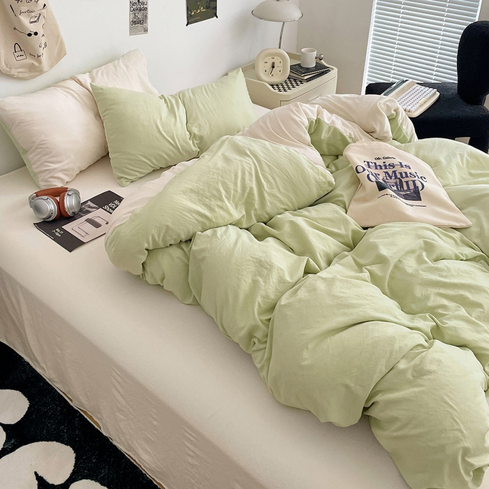 91家纺网 家纺一手货源 找家纺 优尚佳生活馆 2025新款INS风亲肤水洗棉四件套系列-纯色 青提茉莉