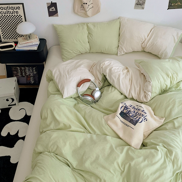 91家纺网 家纺一手货源 找家纺 优尚佳生活馆 2025新款INS风亲肤水洗棉四件套系列-纯色 青提茉莉