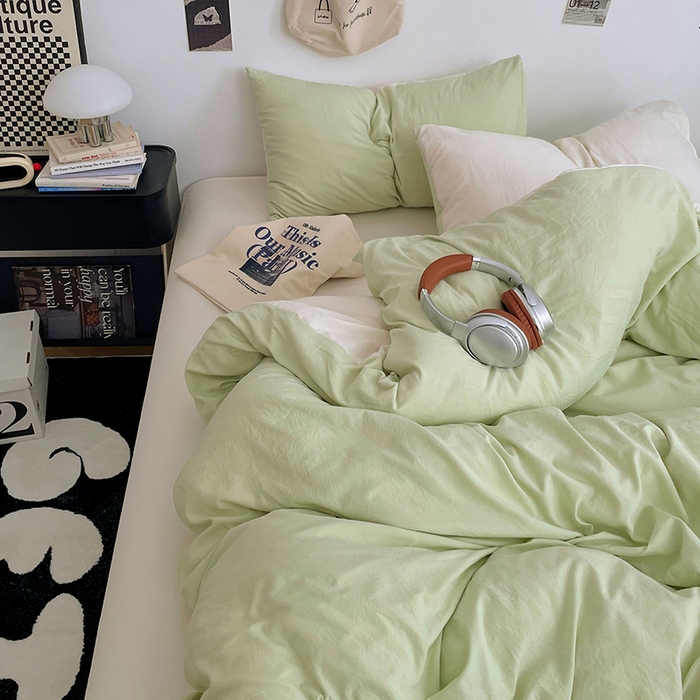 91家纺网 家纺一手货源 找家纺 优尚佳生活馆 2025新款INS风亲肤水洗棉四件套系列-纯色 青提茉莉