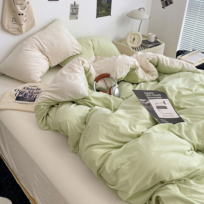 91家纺网 家纺一手货源 找家纺 优尚佳生活馆 2025新款INS风亲肤水洗棉四件套系列-纯色 青提茉莉