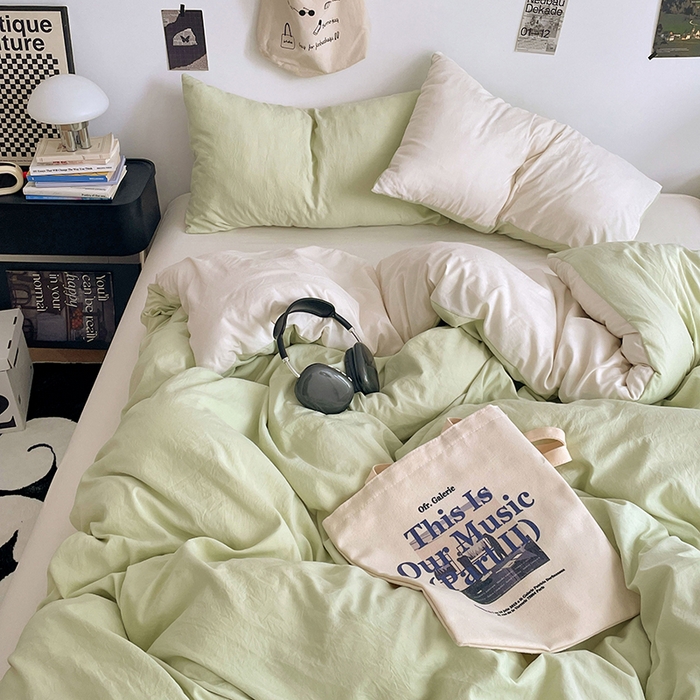 91家纺网 家纺一手货源 找家纺 优尚佳生活馆 2025新款INS风亲肤水洗棉四件套系列-纯色 青提茉莉