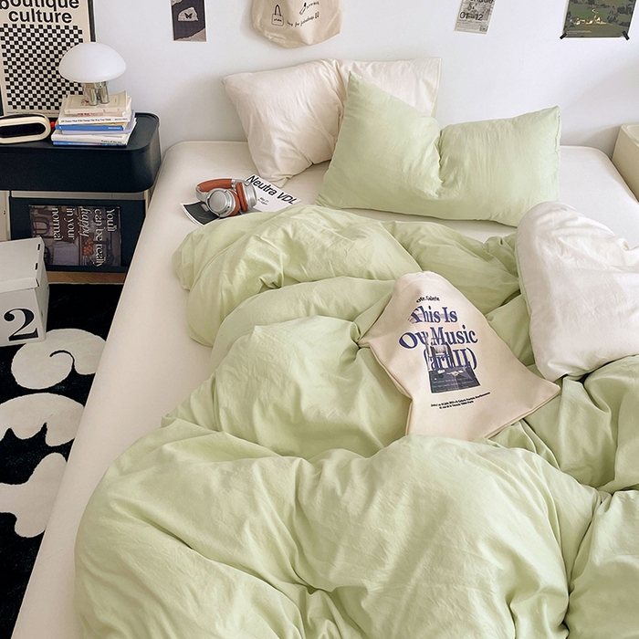 91家纺网 家纺一手货源 找家纺 优尚佳生活馆 2025新款INS风亲肤水洗棉四件套系列-纯色 青提茉莉