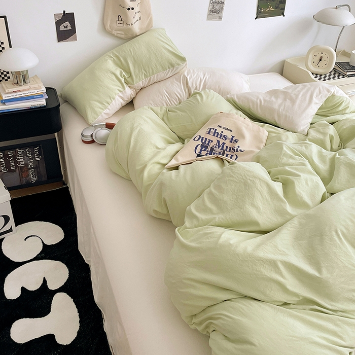 91家纺网 家纺一手货源 找家纺 优尚佳生活馆 2025新款INS风亲肤水洗棉四件套系列-纯色 青提茉莉