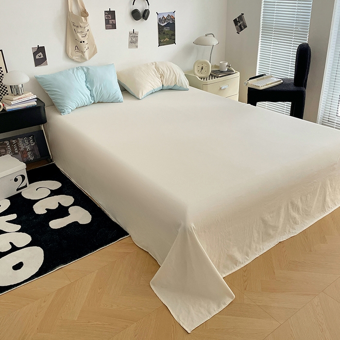 91家纺网 家纺一手货源 找家纺 优尚佳生活馆 2025新款INS风亲肤水洗棉四件套系列-纯色 霜雪蔚蓝