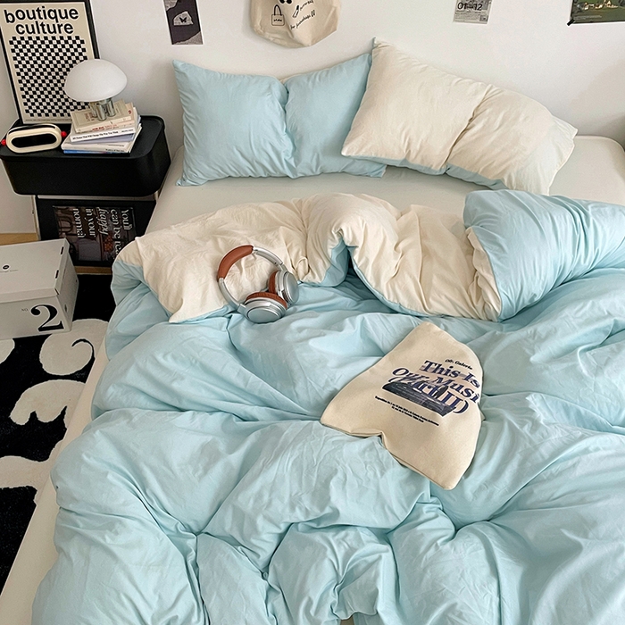 91家纺网 家纺一手货源 找家纺 优尚佳生活馆 2025新款INS风亲肤水洗棉四件套系列-纯色 霜雪蔚蓝