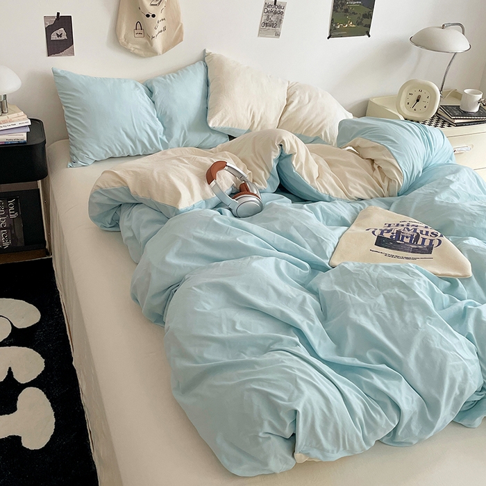 91家纺网 家纺一手货源 找家纺 优尚佳生活馆 2025新款INS风亲肤水洗棉四件套系列-纯色 霜雪蔚蓝
