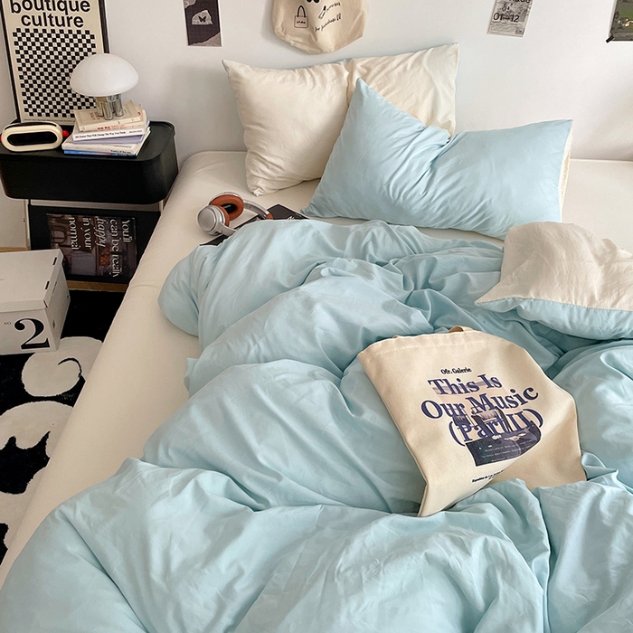 91家纺网 家纺一手货源 找家纺 优尚佳生活馆 2025新款INS风亲肤水洗棉四件套系列-纯色 霜雪蔚蓝