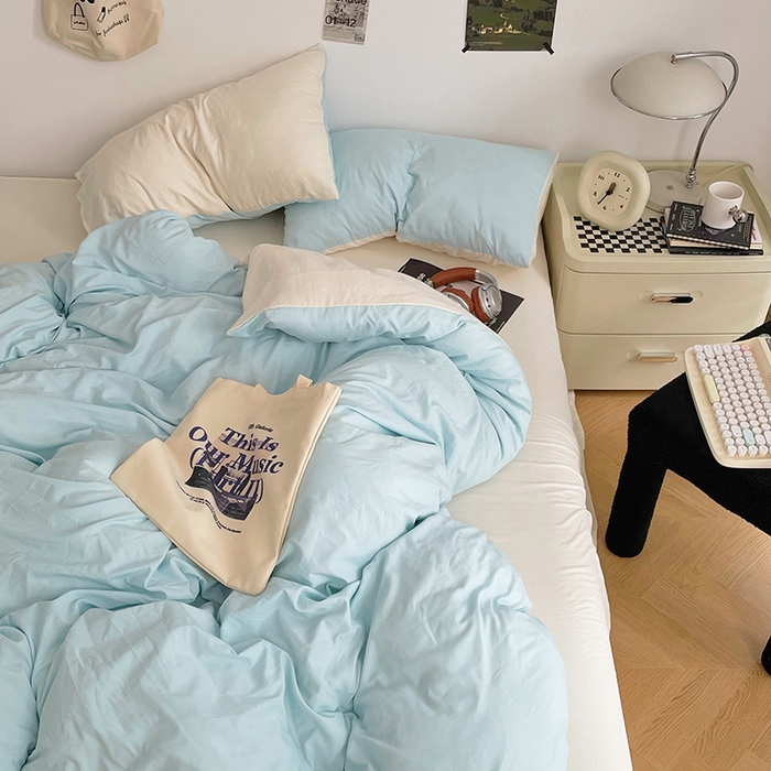 91家纺网 家纺一手货源 找家纺 优尚佳生活馆 2025新款INS风亲肤水洗棉四件套系列-纯色 霜雪蔚蓝