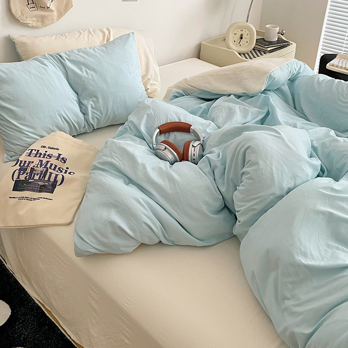 91家纺网 家纺一手货源 找家纺 优尚佳生活馆 2025新款INS风亲肤水洗棉四件套系列-纯色 霜雪蔚蓝