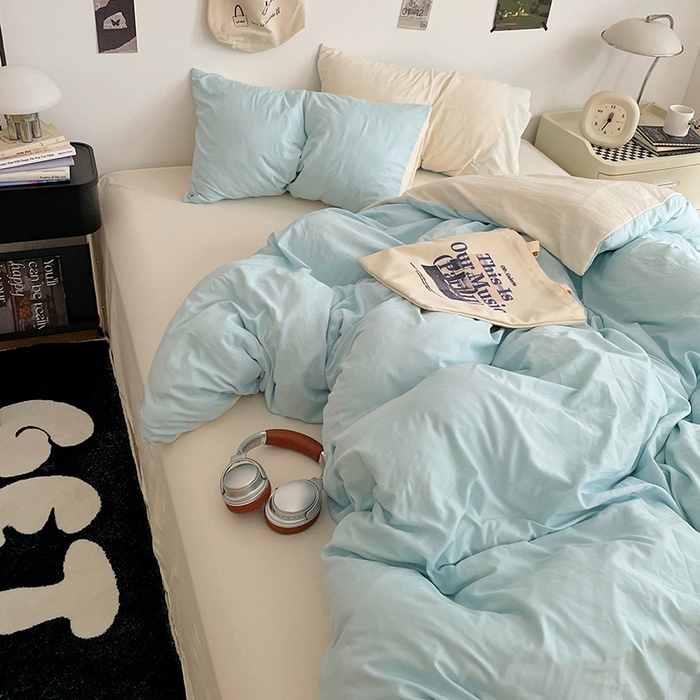 91家纺网 家纺一手货源 找家纺 优尚佳生活馆 2025新款INS风亲肤水洗棉四件套系列-纯色 霜雪蔚蓝