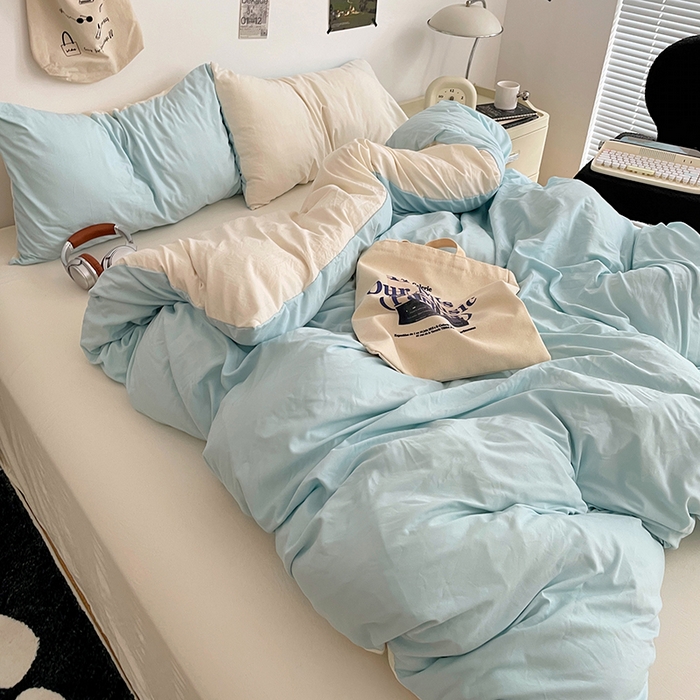 91家纺网 家纺一手货源 找家纺 优尚佳生活馆 2025新款INS风亲肤水洗棉四件套系列-纯色 霜雪蔚蓝