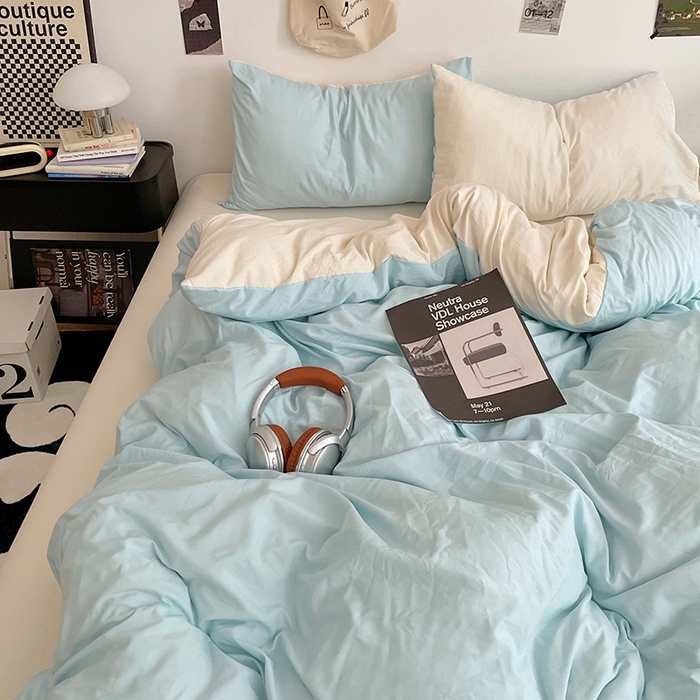 91家纺网 家纺一手货源 找家纺 优尚佳生活馆 2025新款INS风亲肤水洗棉四件套系列-纯色 霜雪蔚蓝