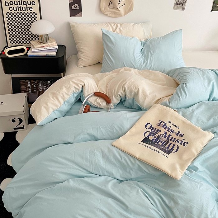 91家纺网 家纺一手货源 找家纺 优尚佳生活馆 2025新款INS风亲肤水洗棉四件套系列-纯色 霜雪蔚蓝