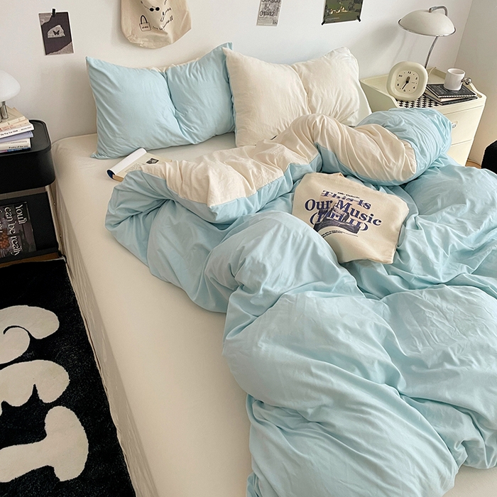 91家纺网 家纺一手货源 找家纺 优尚佳生活馆 2025新款INS风亲肤水洗棉四件套系列-纯色 霜雪蔚蓝