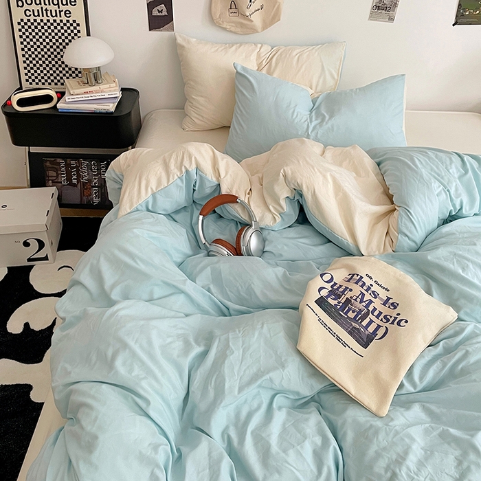 91家纺网 家纺一手货源 找家纺 优尚佳生活馆 2025新款INS风亲肤水洗棉四件套系列-纯色 霜雪蔚蓝